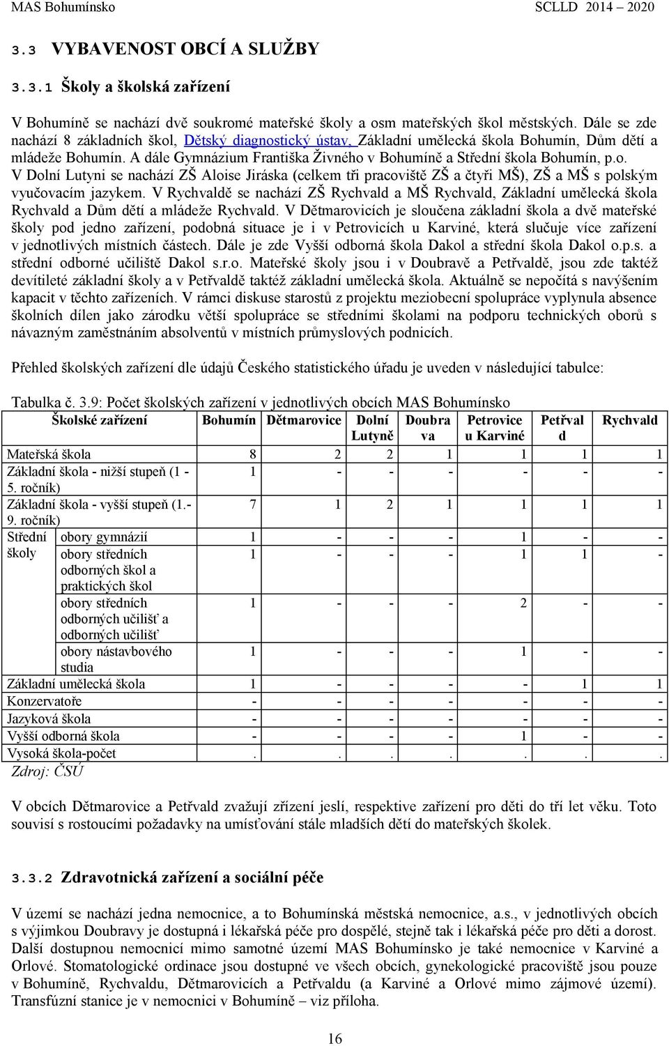 (celkem tři pracoviště ZŠ a čtyři MŠ), ZŠ a MŠ s polským vyučovacím jazykem V ě se nachází ZŠ a MŠ, Základní umělecká škola a Dům dětí a mládeže V Dětmarovicích je sloučena základní škola a dvě