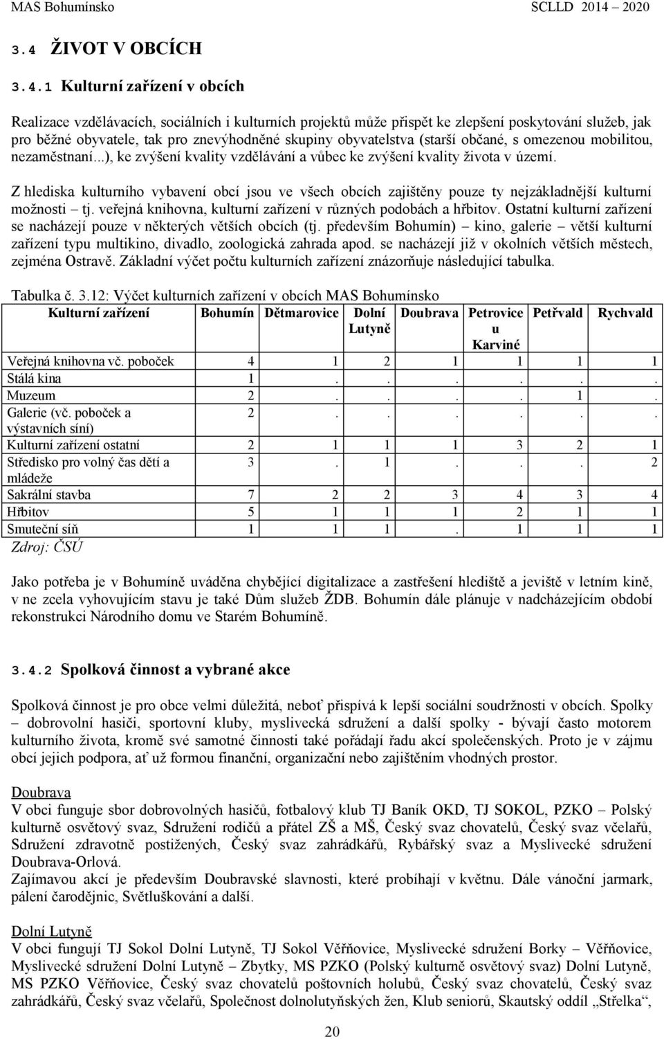 ve všech obcích zajištěny pouze ty nejzákladnější kulturní možnosti tj veřejná knihovna, kulturní zařízení v různých podobách a hřbitov Ostatní kulturní zařízení se nacházejí pouze v některých