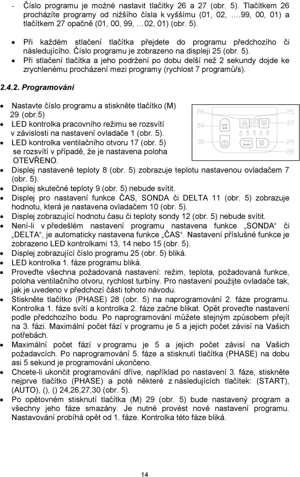 5) LED kontrolka pracovního režimu se rozsvítí v závislosti na nastavení ovladače 1 (obr. 5). LED kontrolka ventilačního otvoru 17 (obr. 5) se rozsvítí v případě, že je nastavena poloha OTEVŘENO.