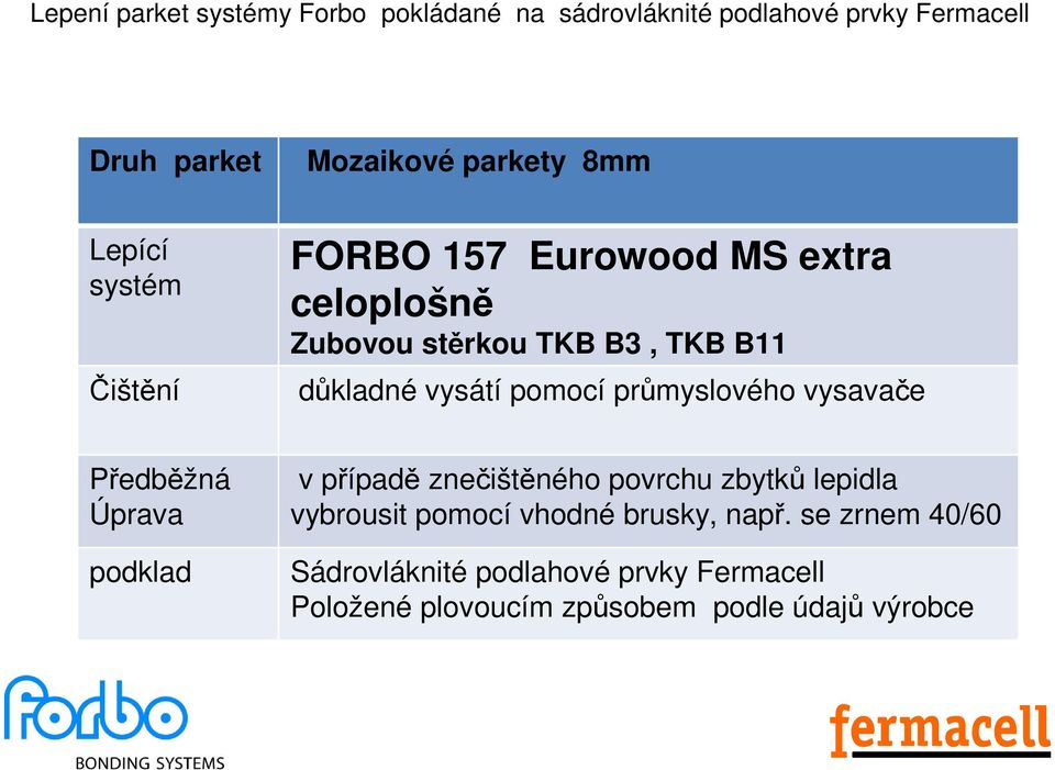 FORBO 157 Eurowood MS extra celoplošně Zubovou