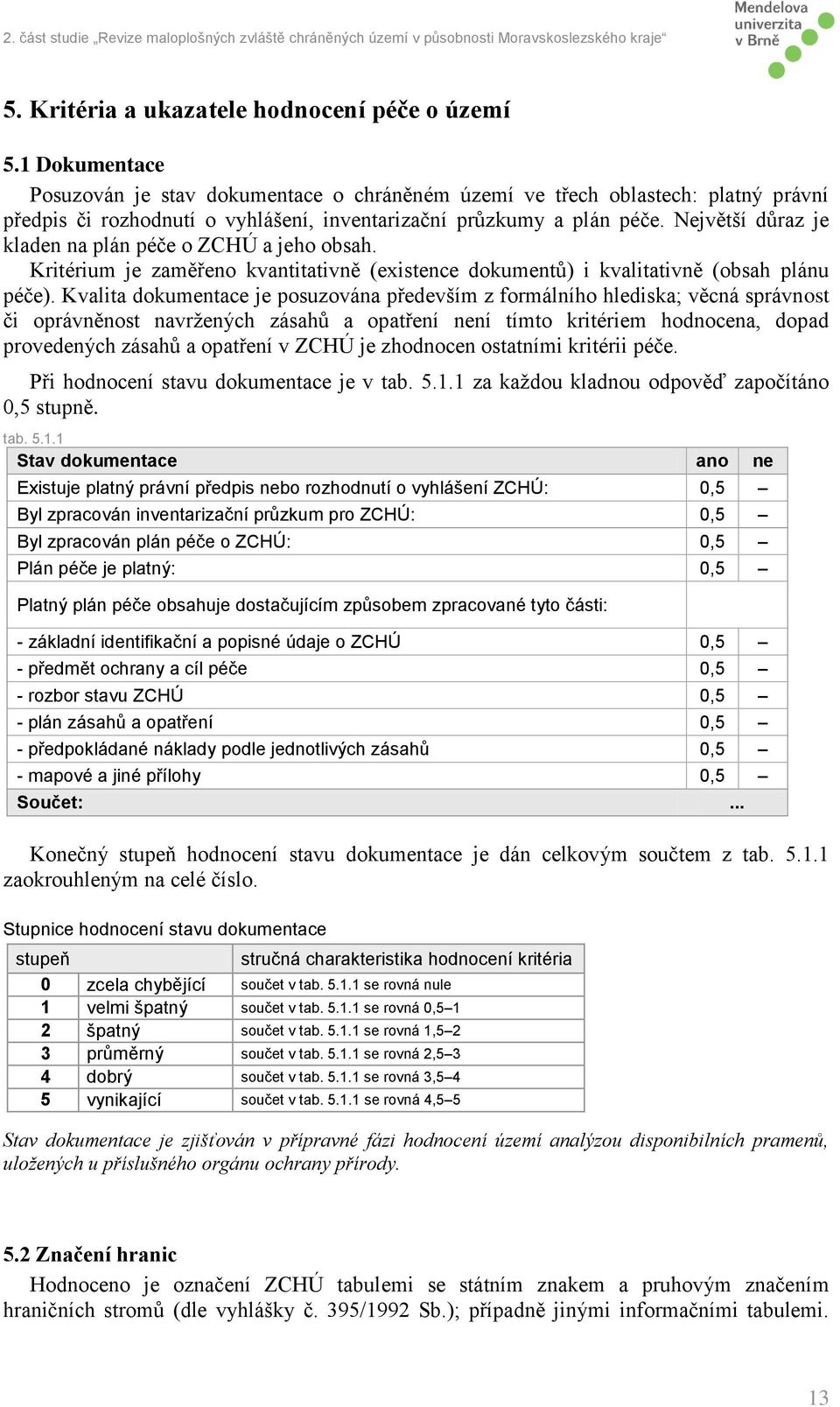 Největší důraz je kladen na plán péče o ZCHÚ a jeho obsah. Kritérium je zaměřeno kvantitativně (existence dokumentů) i kvalitativně (obsah plánu péče).