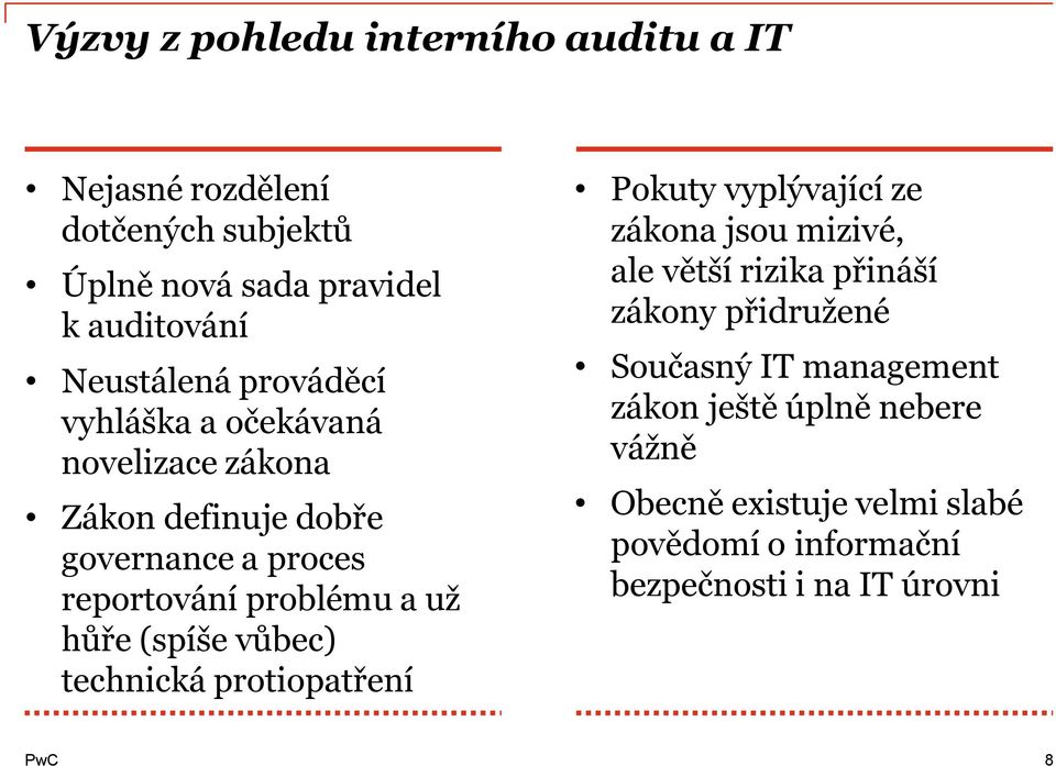 (spíše vůbec) technická protiopatření Pokuty vyplývající ze zákona jsou mizivé, ale větší rizika přináší zákony přidružené