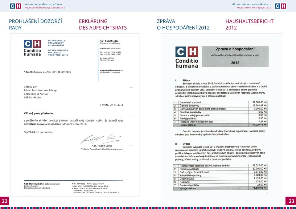 PROHLÁŠENÍ DOZORČÍ RADY 22 ANLAGE / Haushaltsbericht 2012