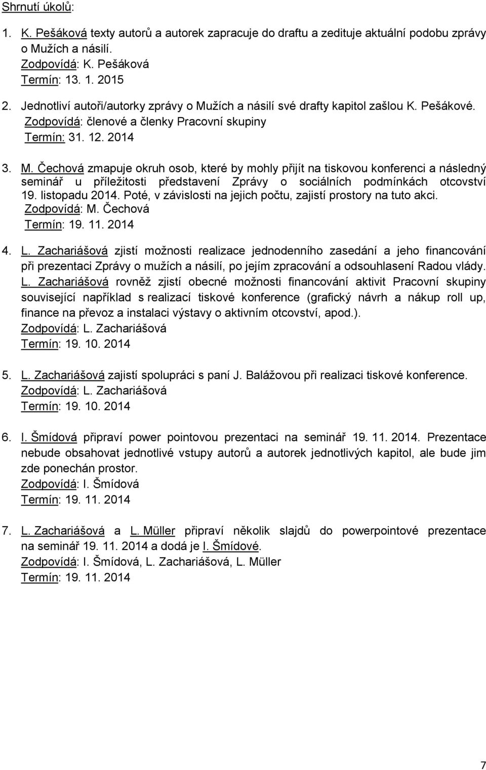 žích a násilí své drafty kapitol zašlou K. Pešákové. Zodpovídá: členové a členky Pracovní skupiny Termín: 31. 12. 2014 3. M.