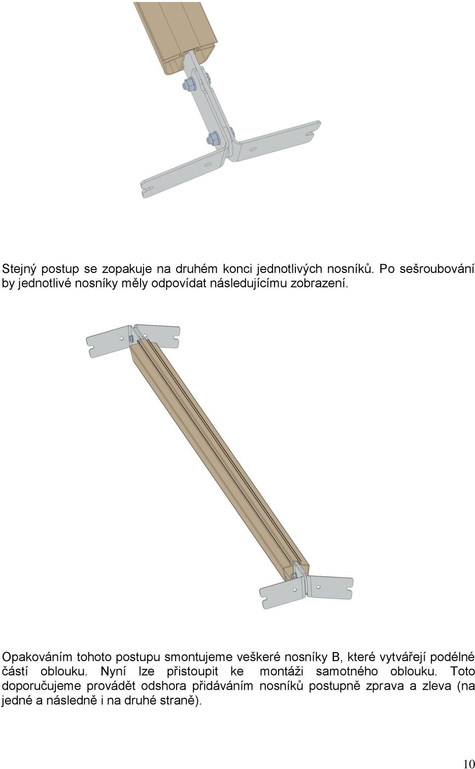 Opakováním tohoto postupu smontujeme veškeré nosníky B, které vytvářejí podélné částí oblouku.