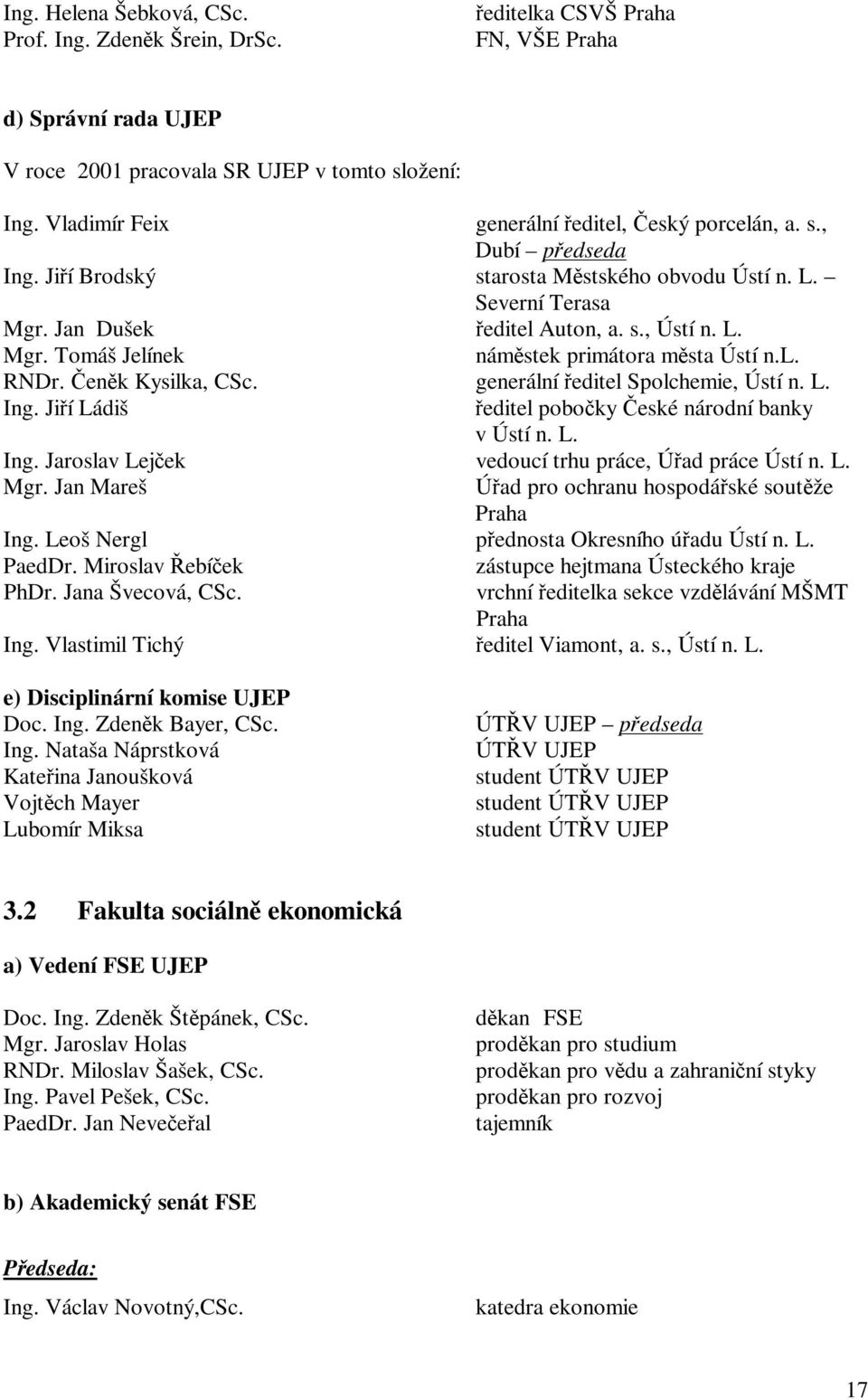 l. RNDr. enk Kysilka, CSc. generální editel Spolchemie, Ústí n. L. Ing. Jií Ládiš editel poboky eské národní banky v Ústí n. L. Ing. Jaroslav Lejek vedoucí trhu práce, Úad práce Ústí n. L. Mgr.