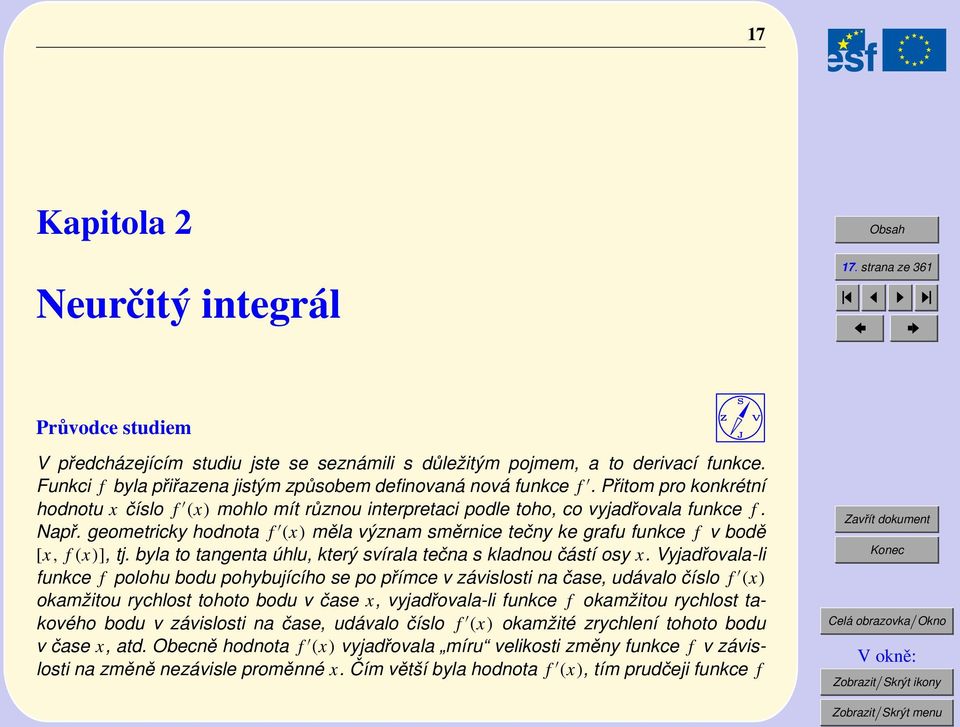 geometricky hodnota f () měla význam směrnice tečny ke grafu funkce f v bodě [, f ()], tj. byla to tangenta úhlu, který svírala tečna s kladnou částí osy.