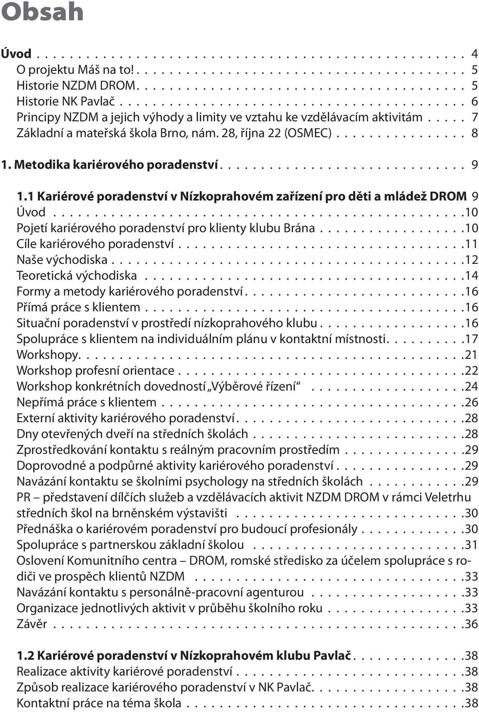 Metodika kariérového poradenství.............................. 9 1.1 Kariérové poradenství v Nízkoprahovém zařízení pro děti a mládež DROM 9 Úvod.