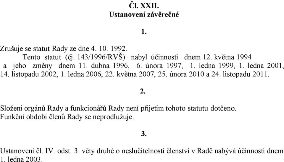 listopadu 2002, ledna 2006, 2 května 2007, 25. února 2010 a 24.