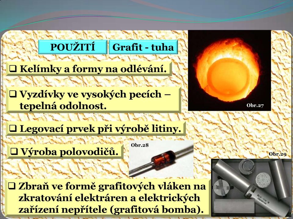 27 Legovací prvek při výrobě litiny. Výroba polovodičů. Obr.28 Obr.