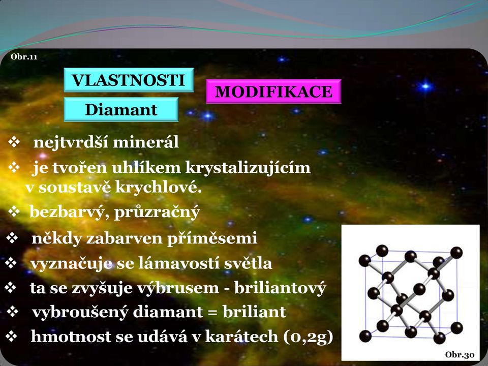 bezbarvý, průzračný někdy zabarven příměsemi vyznačuje se lámavostí