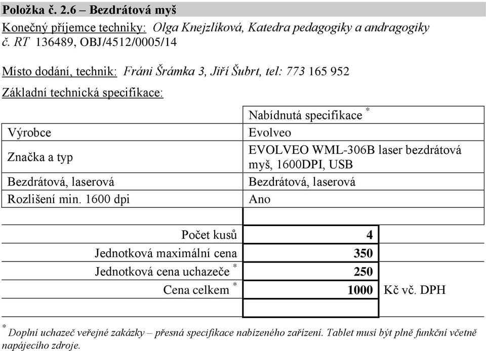 1600 dpi Evolveo EVOLVEO WML-306B laser bezdrátová myš, 1600DPI, USB Bezdrátová, laserová Ano Počet kusů 4 Jednotková maximální cena 350