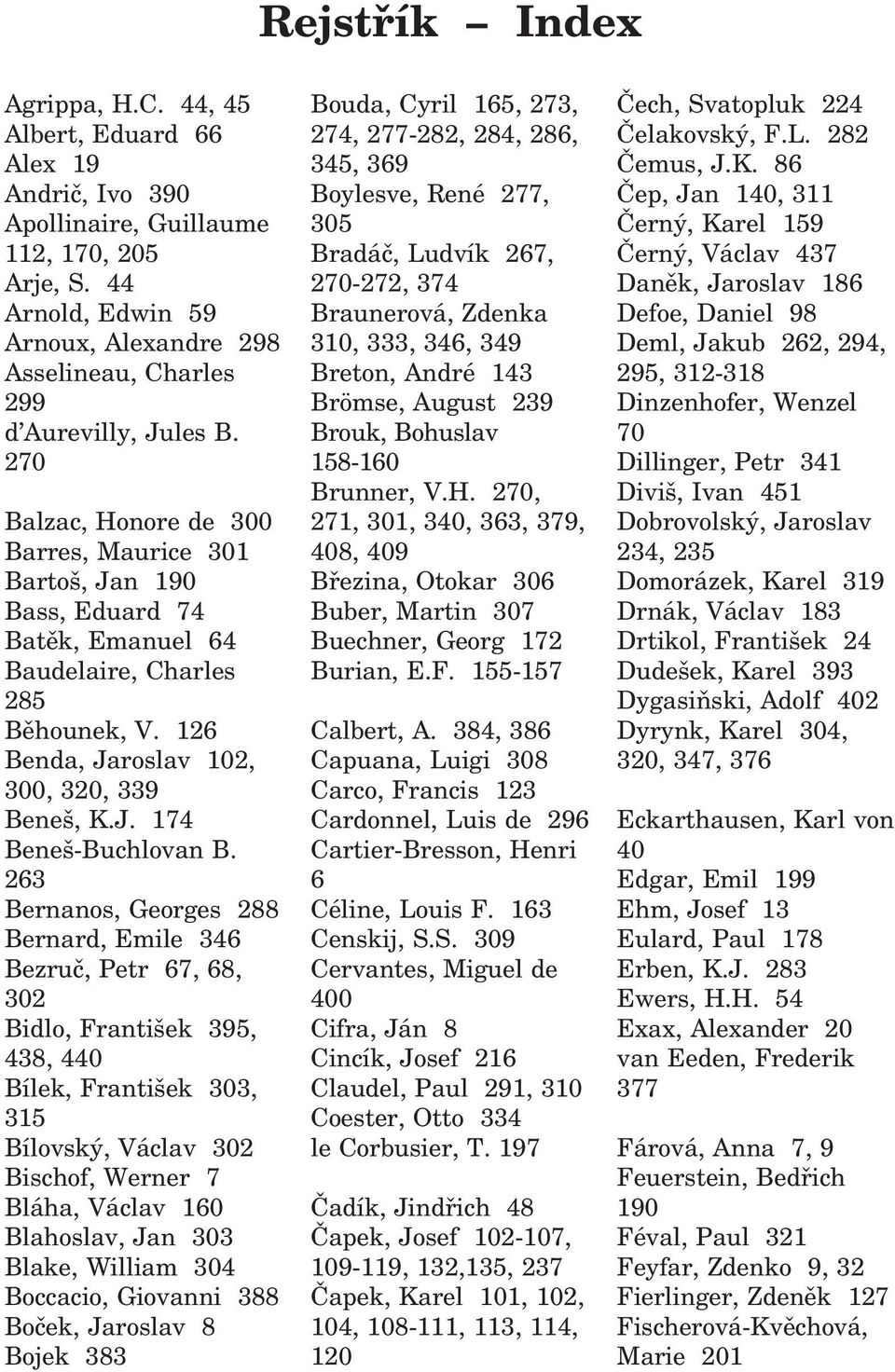 270 Balzac, Honore de 300 Barres, Maurice 301 Bartoš, Jan 190 Bass, Eduard 74 Batěk, Emanuel 64 Baudelaire, Charles 285 Běhounek, V. 126 Benda, Jaroslav 102, 300, 320, 339 Beneš, K.J. 174 Beneš Buchlovan B.