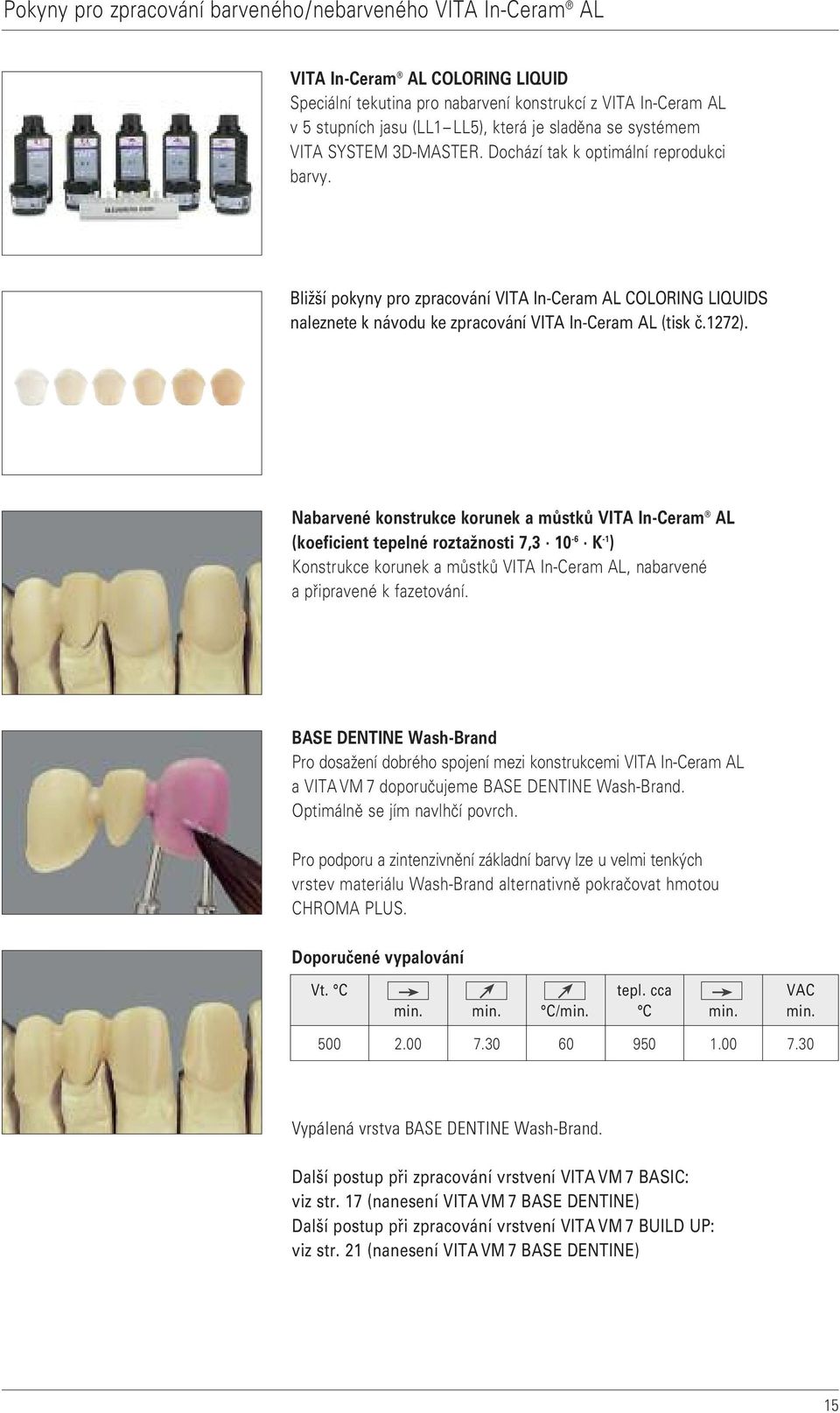 Bližší pokyny pro zpracování VITA In-Ceram AL COLORING LIQUIDS naleznete k návodu ke zpracování VITA In-Ceram AL (tisk č.272).