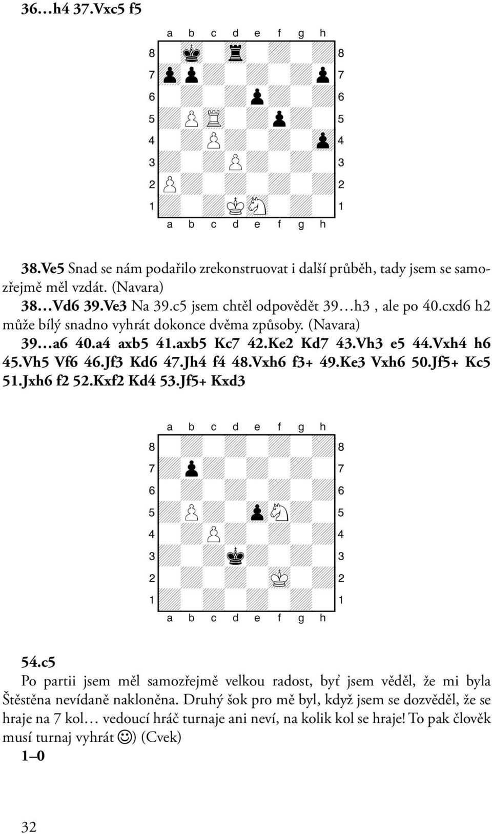 Jf3 Kd6 47.Jh4 f4 48.Vxh6 f3+ 49.Ke3 Vxh6 50.Jf5+ Kc5 51.Jxh6 f2 52.Kxf2 Kd4 53.Jf5+ Kxd3 8-+-+-+-+( 7+p+-+-+-' 6-+-+-+-+& 5+P+-zpN+-% 4-+P+-+-+$ 3+-+k+-+-# 2-+-+-mK-+" 1+-+-+-+-! 54.
