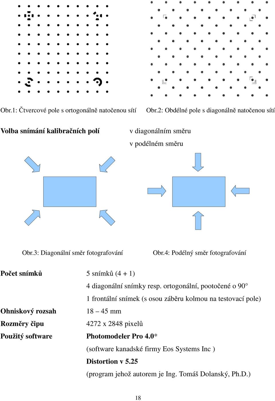 3: Diagonální směr fotografování Obr.4: Podélný směr fotografování Počet snímků 5 snímků (4 + 1) 4 diagonální snímky resp.