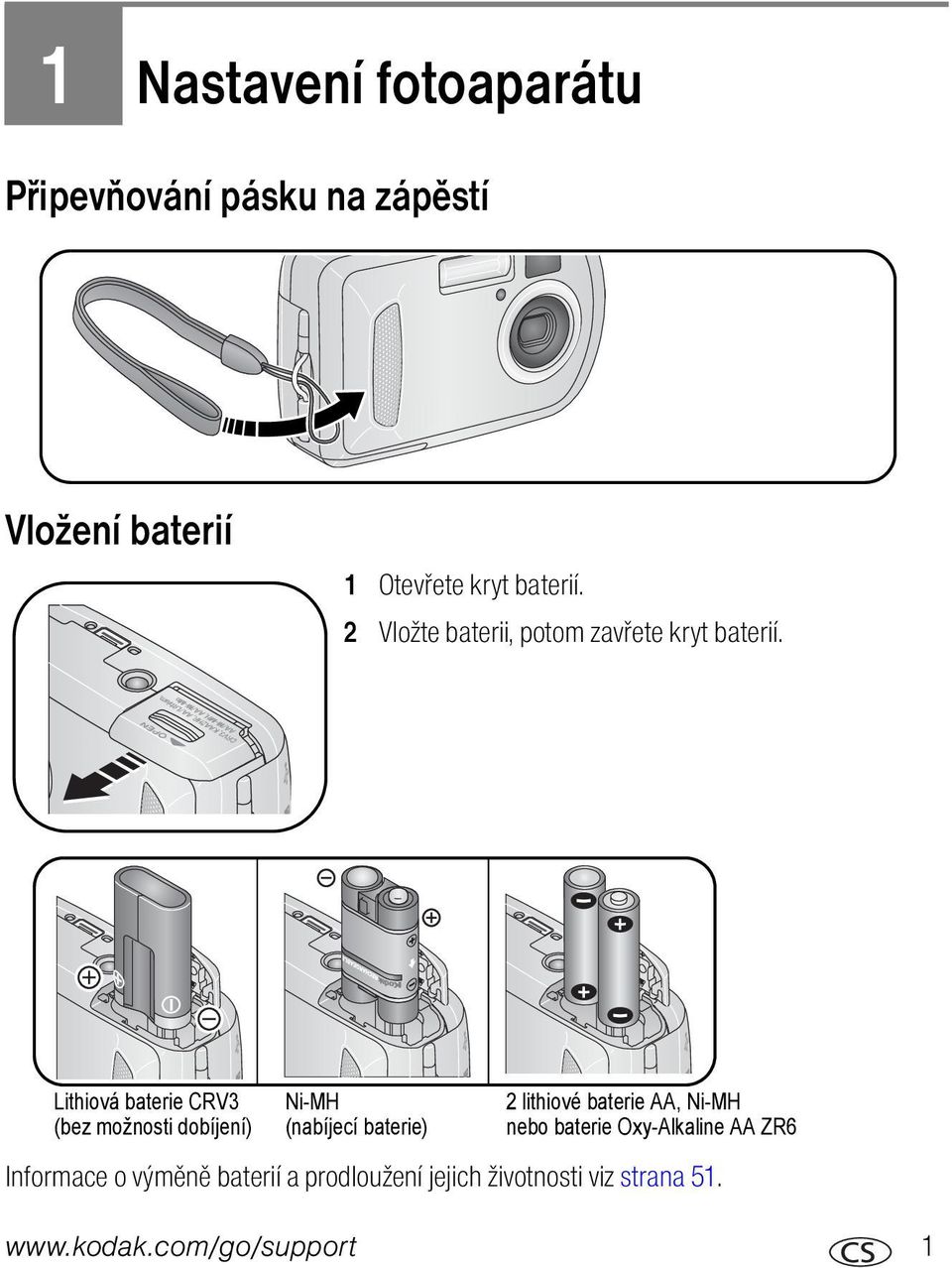 Lithiová baterie CRV3 (bez možnosti dobíjení) Ni-MH (nabíjecí baterie) 2 lithiové baterie AA,