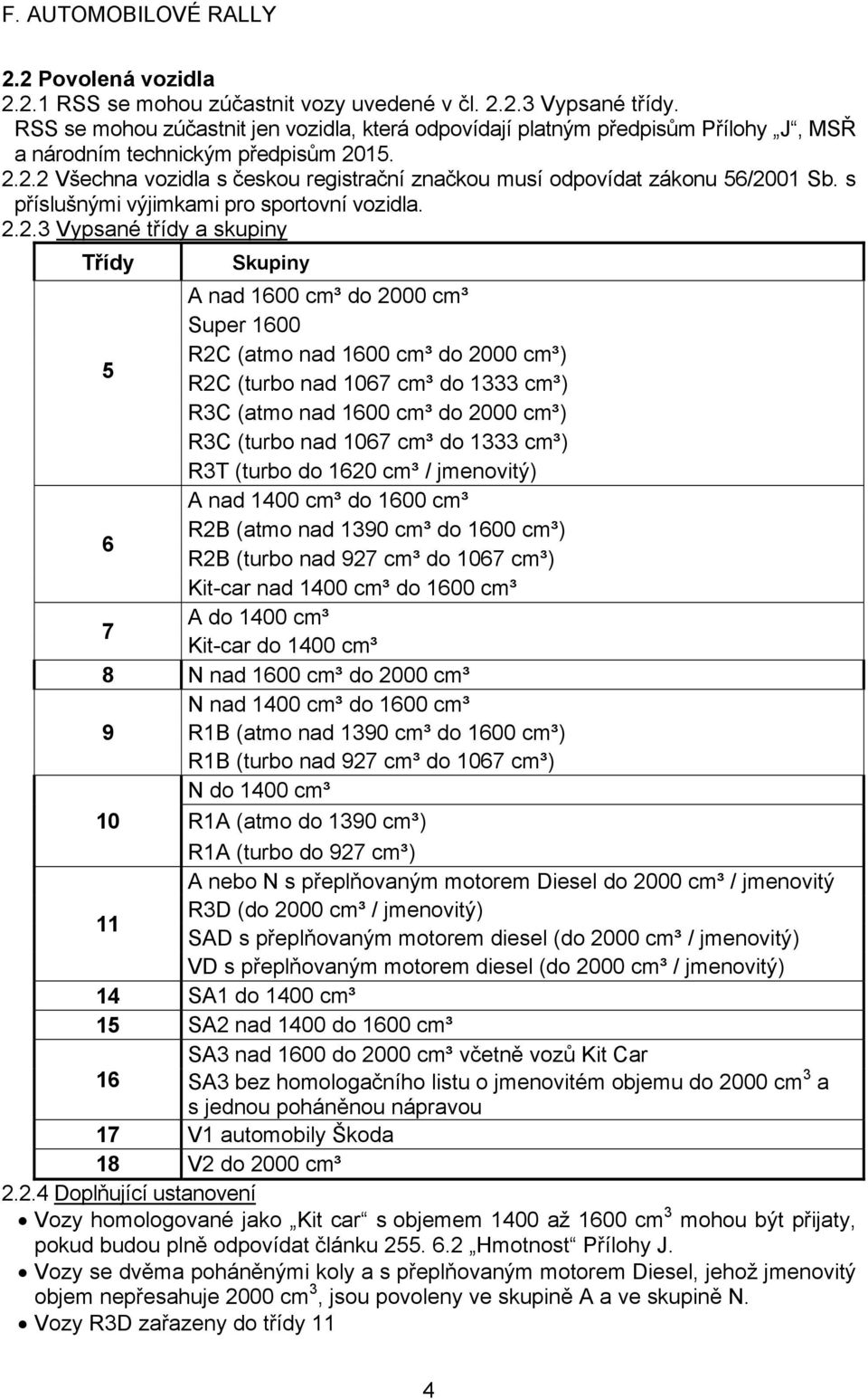 s příslušnými výjimkami pro sportovní vozidla. 2.