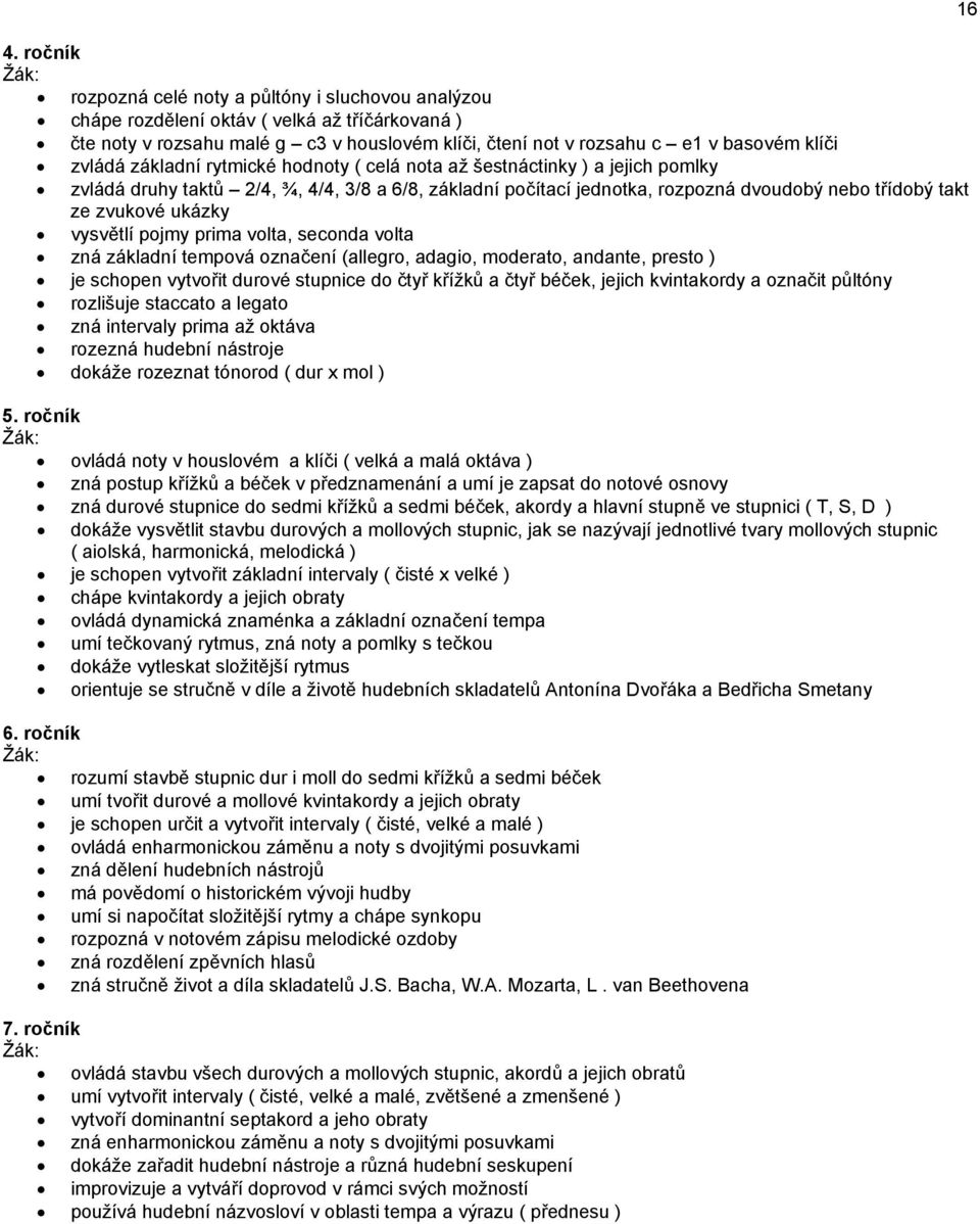 ukázky vysvětlí pojmy prima volta, seconda volta zná základní tempová označení (allegro, adagio, moderato, andante, presto ) je schopen vytvořit durové stupnice do čtyř křížků a čtyř béček, jejich