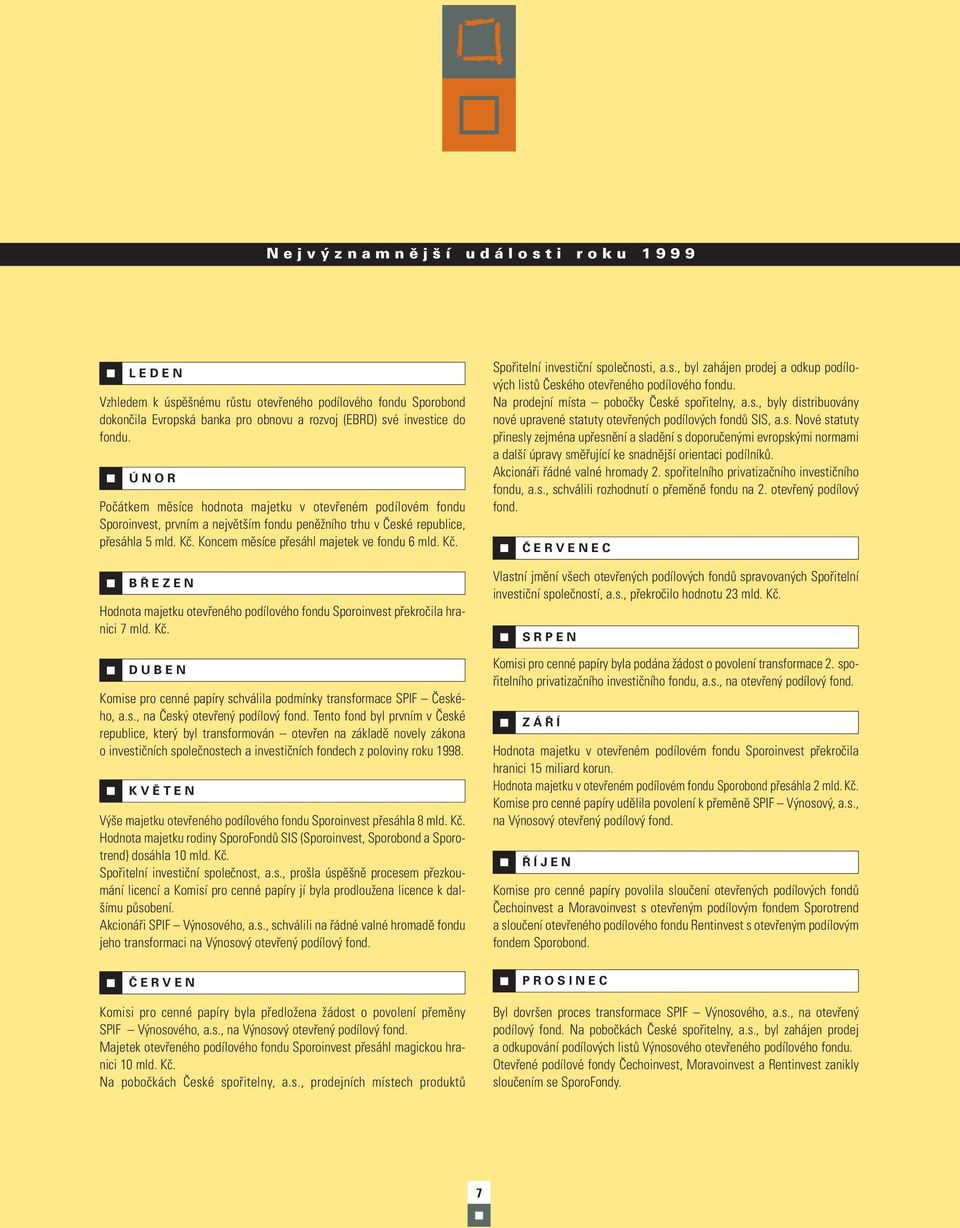 Kč. Hodnota majetku otevřeného podílového fondu Sporoinvest překročila hranici 7 mld. Kč. Komise pro cenné papíry schválila podmínky transformace SPIF Českého, a.s., na Český otevřený podílový fond.