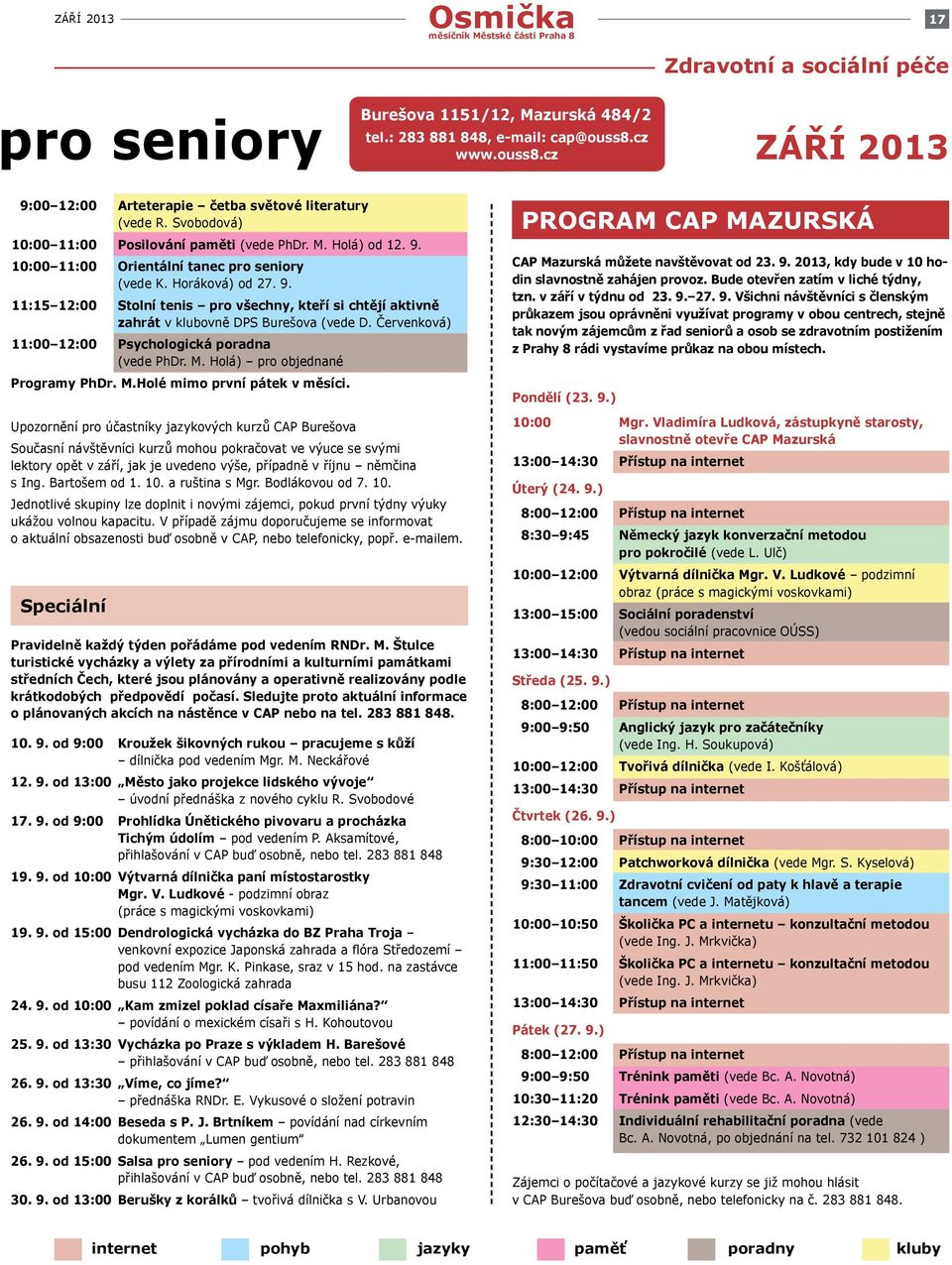 Červenková) 11:00 12:00 Psychologická poradna (vede PhDr. M. Holá) pro objednané Programy PhDr. M.holé mimo první pátek v měsíci.