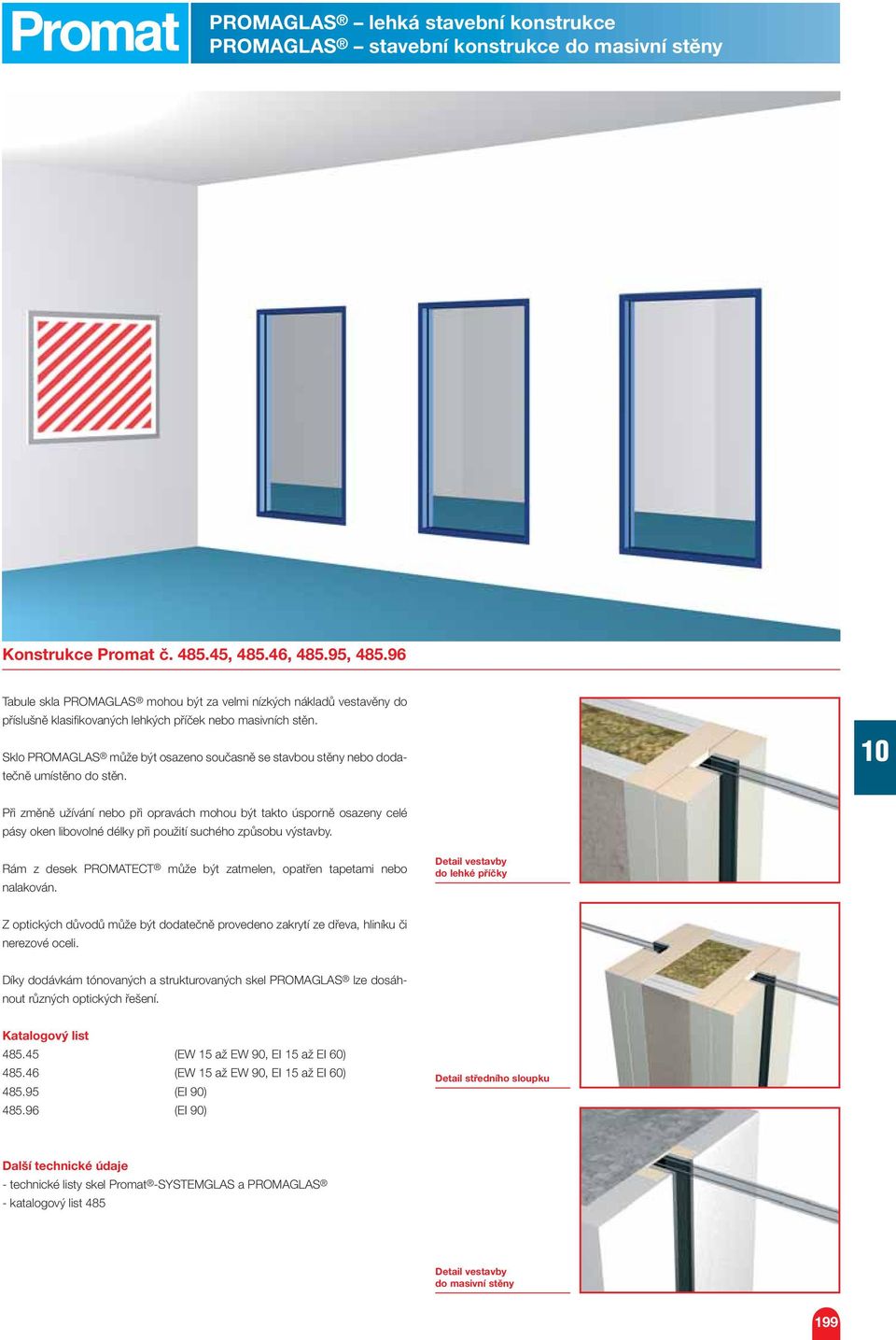 Sklo PROMGLS může být osazeno současně se stavbou stěny nebo dodatečně umístěno do stěn.