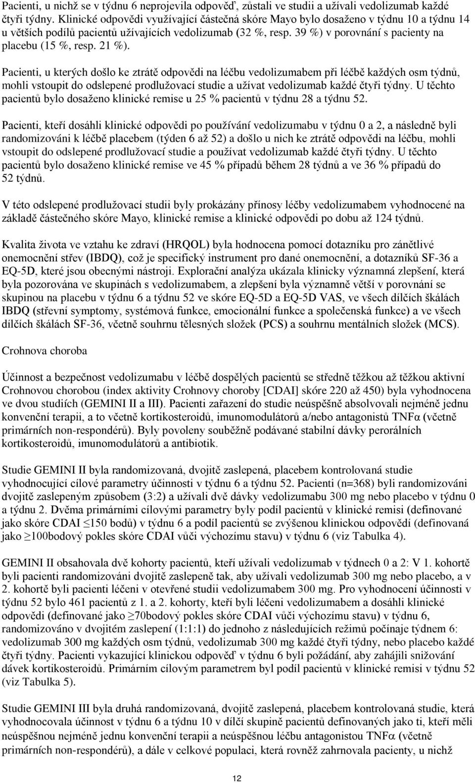 39 %) v porovnání s pacienty na placebu (15 %, resp. 21 %).