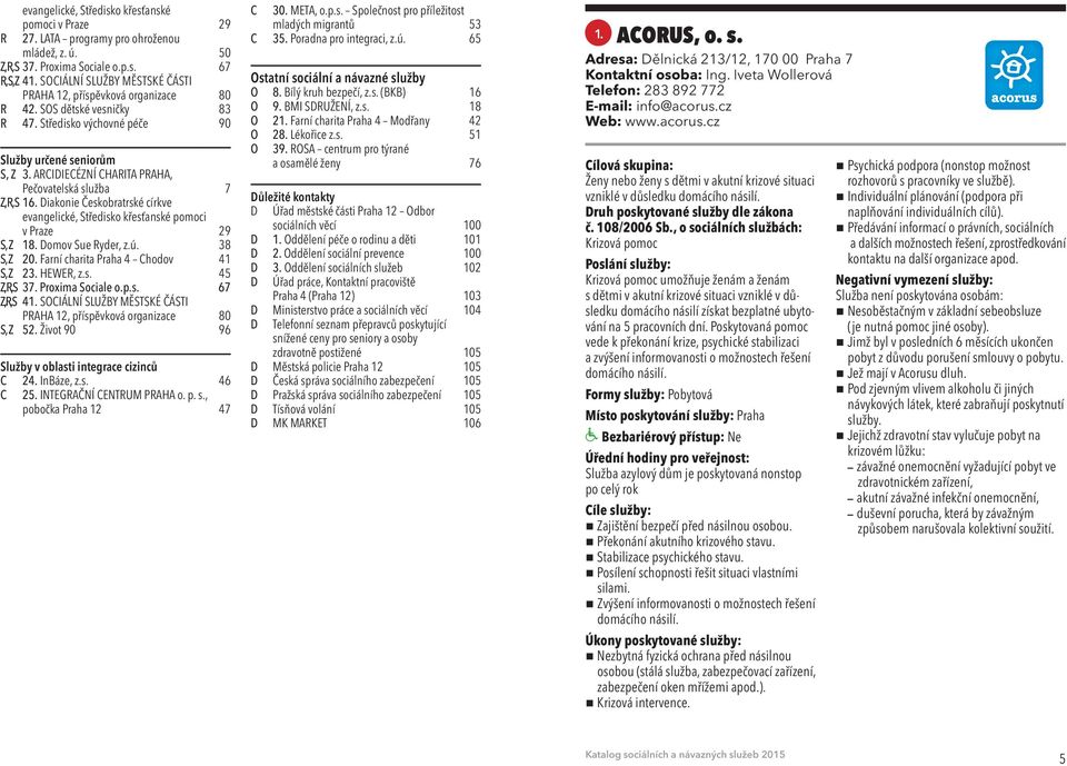 ARCIDIECÉZNÍ CHARITA PRAHA, Pečovatelská služba 7 Z, R, S 16. Diakonie Českobratrské církve evangelické, Středisko křesťanské pomoci v Praze 29 S, Z 18. Domov Sue Ryder, z.ú. 38 S, Z 20.