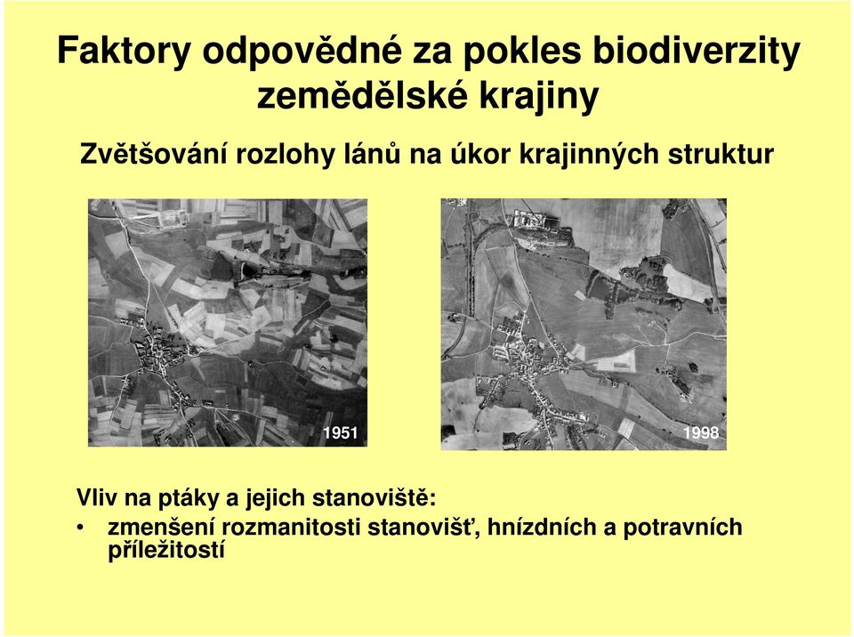 struktur 1951 1998 Vliv na ptáky a jejich stanoviště: