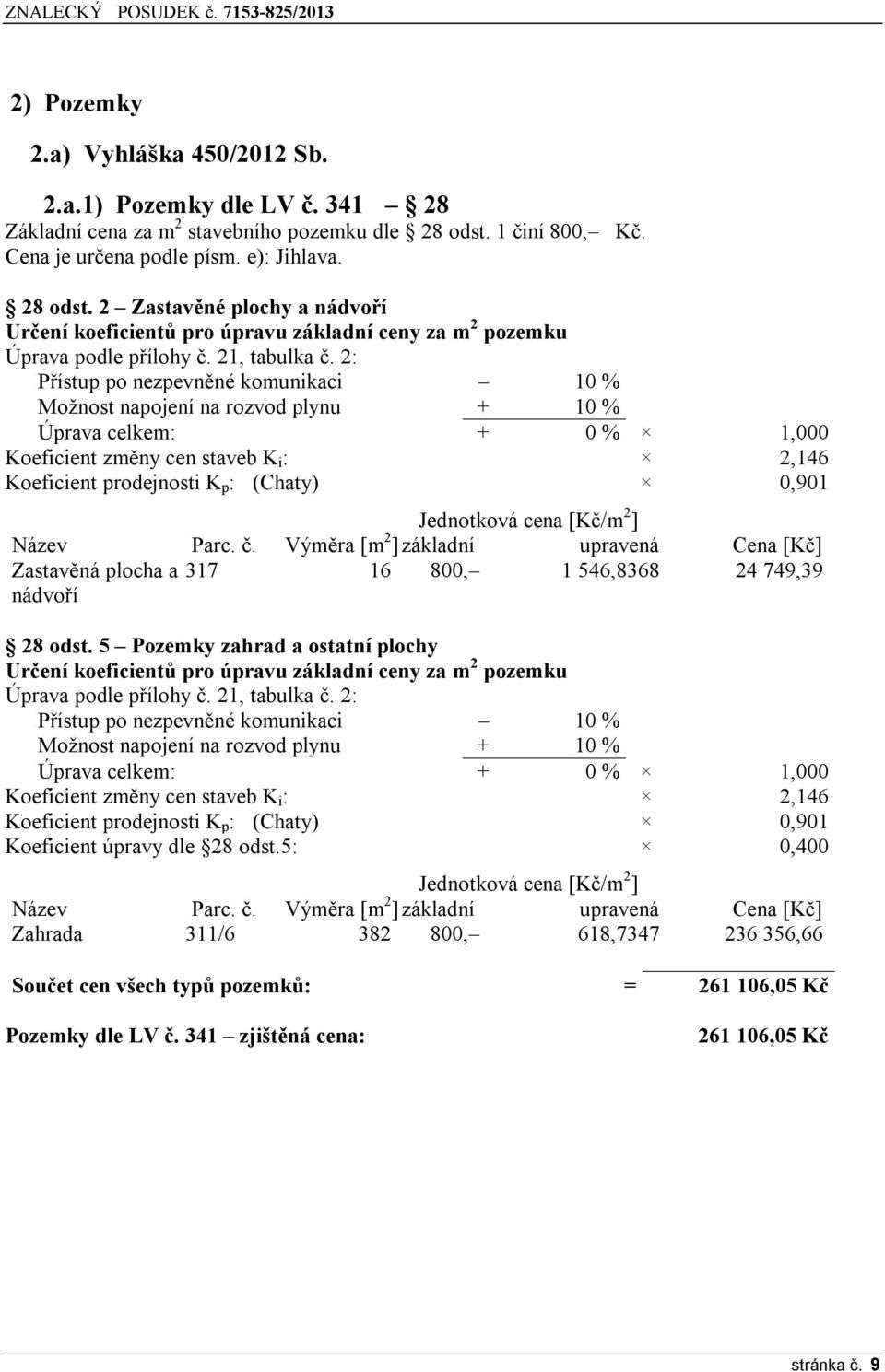 2: Přístup po nezpevněné komunikaci 10 % Možnost napojení na rozvod plynu + 10 % Úprava celkem: + 0 % 1,000 Koeficient změny cen staveb K i : 2,146 Koeficient prodejnosti K p : (Chaty) 0,901