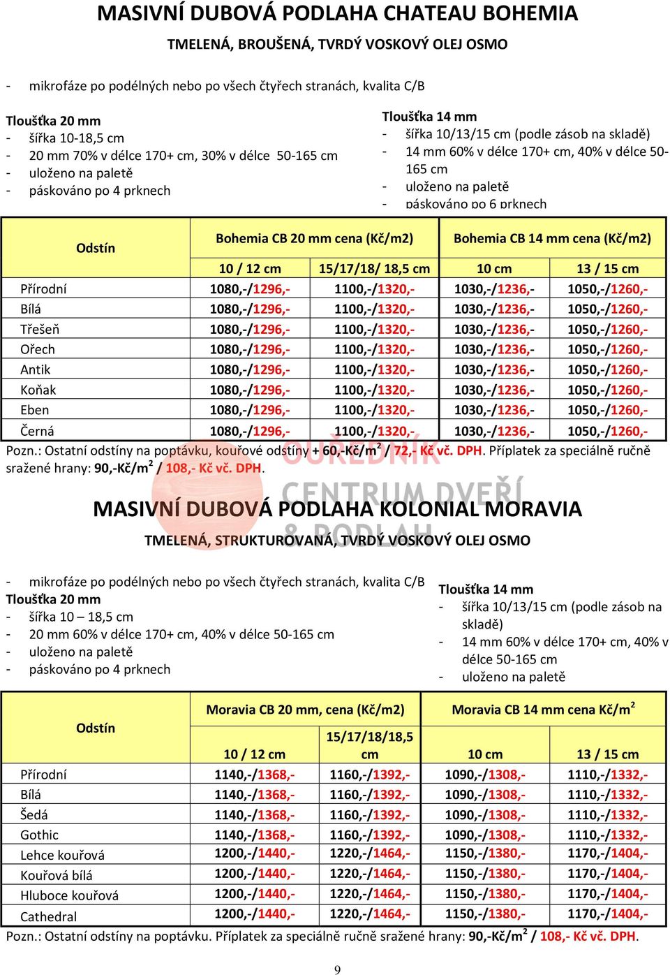 uloženo na paletě - páskováno po 6 prknech Bohemia CB 20 mm cena (Kč/m2) Černá 1080,-/1296,- 1100,-/1320,- 1030,-/1236,- 1050,-/1260,- Pozn.