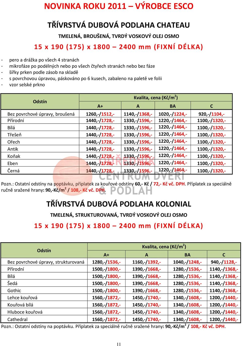 cena (Kč/m 2 ) A+ A BA C Bez povrchové úpravy, broušená 1260,-/1512,- 1140,-/1368,- 1020,-/1224,- 920,-/1104,- Přírodní 1440,-/1728,- 1330,-/1596,- 1220,-/1464,- 1100,-/1320,- Bílá 1440,-/1728,-