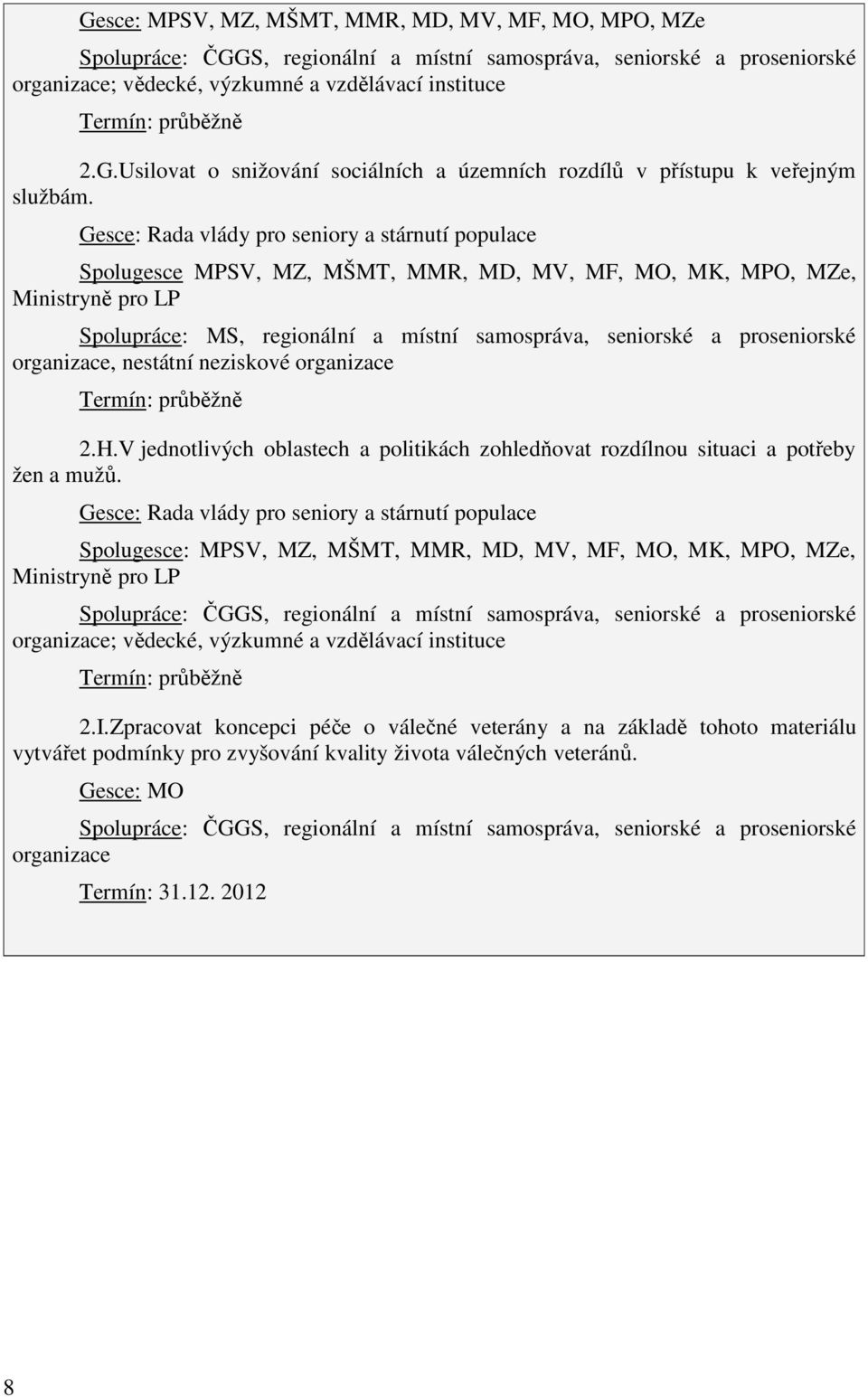 proseniorské organizace, nestátní neziskové organizace 2.H.V jednotlivých oblastech a politikách zohledňovat rozdílnou situaci a potřeby žen a mužů.