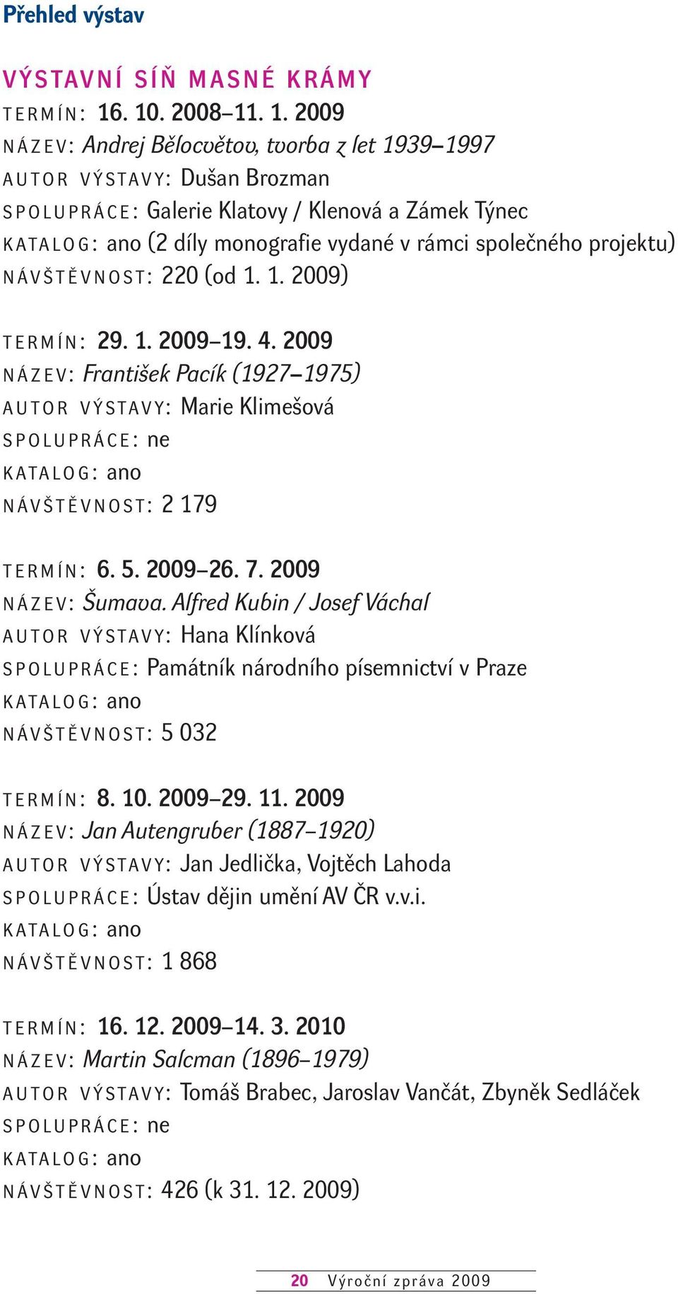 díly monografie vydané v rámci společného projektu) N Á V Š T Ě V N O S T: 220 (od 1. 1. 2009) T E R M Í N : 29. 1. 2009 19. 4.