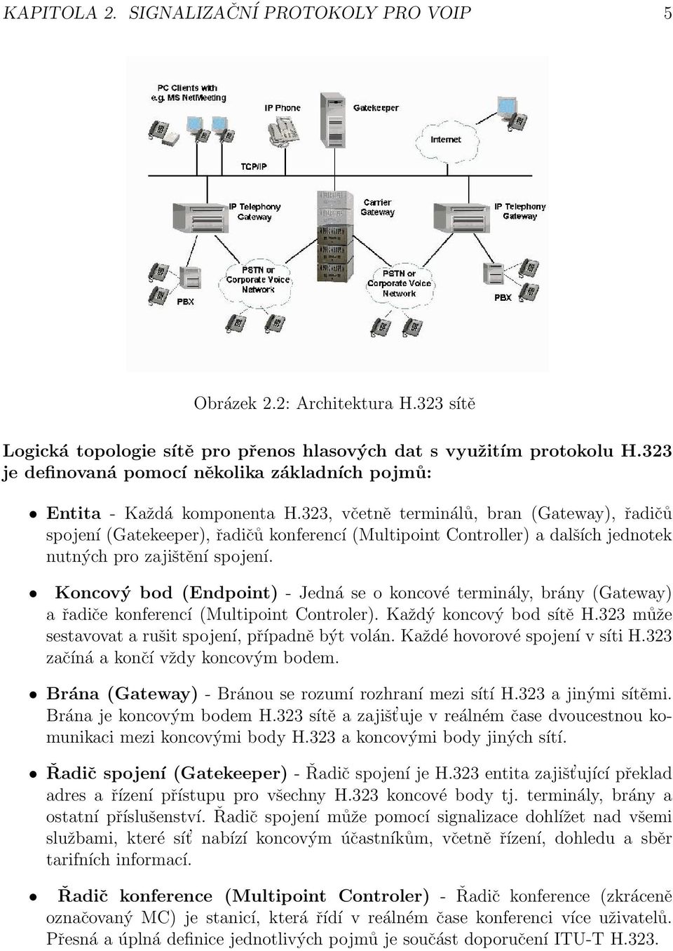 323, včetně terminálů, bran (Gateway), řadičů spojení (Gatekeeper), řadičů konferencí (Multipoint Controller) a dalších jednotek nutných pro zajištění spojení.