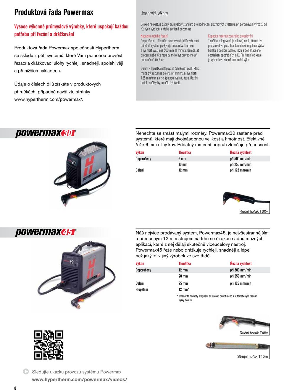 com/powermax/. Jmenovité výkony Jelikož neexistuje žádný průmyslový standard pro hodnocení plazmových systémů, při porovnávání výrobků od různých výrobců je třeba zvýšená pozornost.