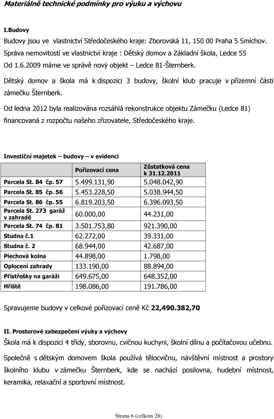 Dětský domov a škola má k dispozici 3 budovy, školní klub pracuje v přízemní části zámečku Šternberk.