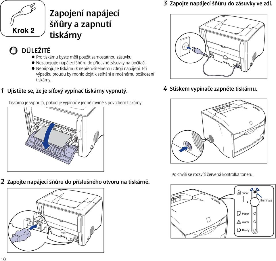 Při výpadku proudu by mohlo dojít k selhání a možnému poškození tiskárny. 1 Ujistěte se, že je síťový vypínač tiskárny vypnutý.