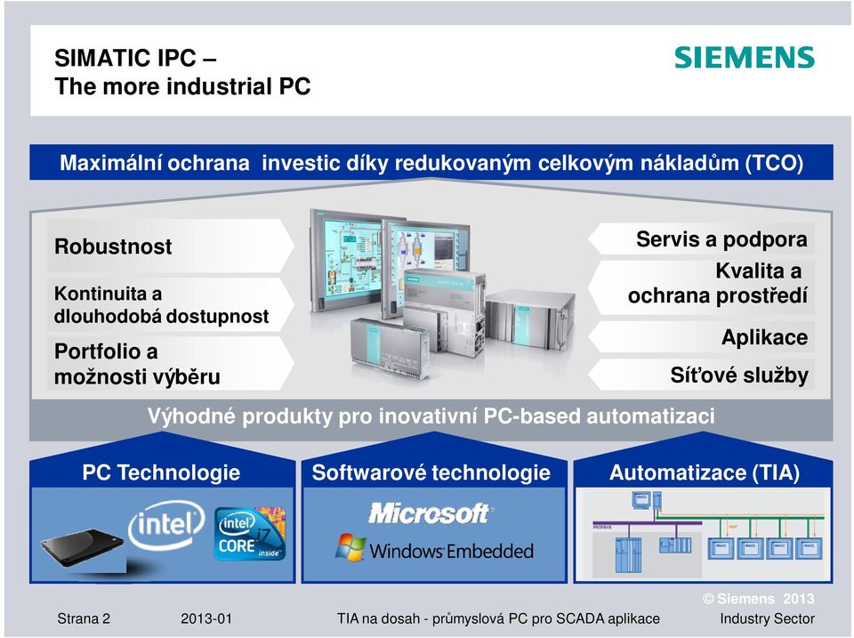 ochrana prost edí Aplikace Sí ové služby Výhodné produkty pro inovativní PC-based automatizaci PC