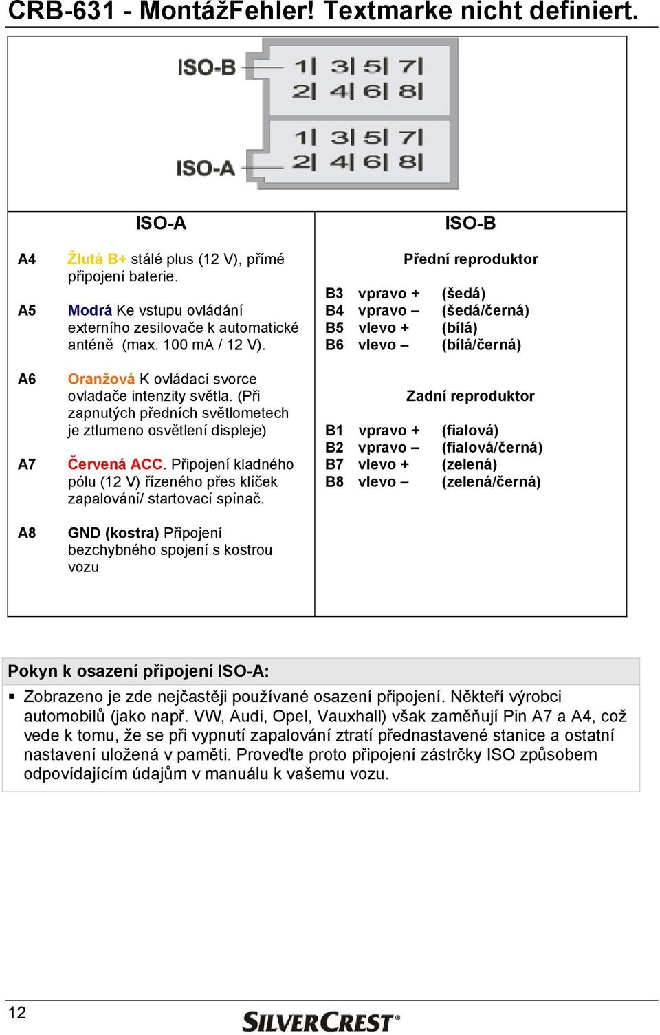 Připojení kladného pólu (12 V) řízeného přes klíček zapalování/ startovací spínač.