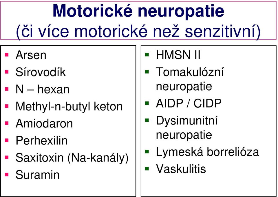 Saxitoxin (Na-kanály) Suramin HMSN II Tomakulózní neuropatie