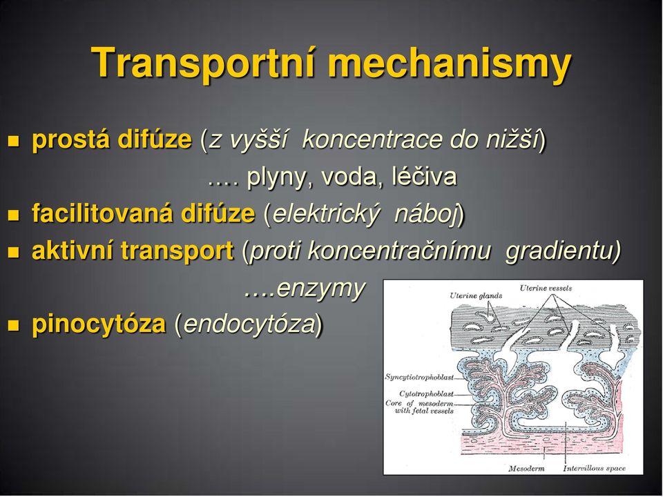 plyny, voda, léčiva facilitovaná difúze (elektrický