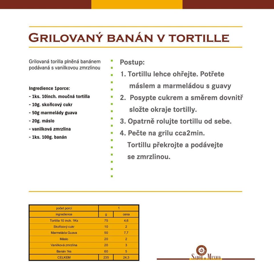 1Ks 75 4,6 Skoøicový cukr 10 2 Marmeláda Guava 50 7,7