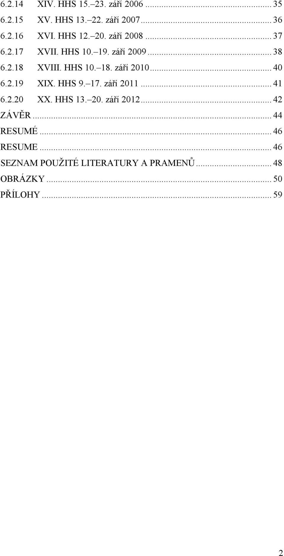 .. 40 6.2.19 XIX. HHS 9. 17. září 2011... 41 6.2.20 XX. HHS 13. 20. září 2012... 42 ZÁVĚR.