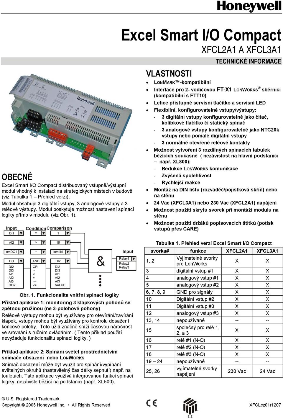 Input ConditionComparison DI1 = 1 Excel Smart I/O Compact XFCL2A1 A XFCL3A1 TECHNICKÉ INFORMACE VLASTNOSTI LONMARK -kompatibilní Interface pro 2- vodičovou FT-X1 LONWORKS sběrnici (kompatibilní s