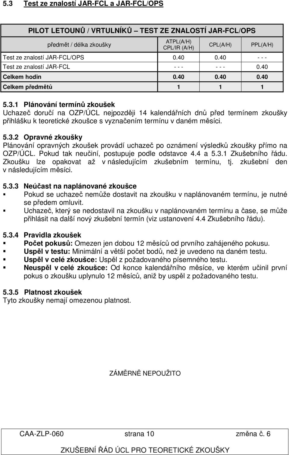 1 Plánování termínů zkoušek Uchazeč doručí na OZP/ÚCL nejpozději 14 kalendářních dnů před termínem zkoušky přihlášku k teoretické zkoušce s vyznačením termínu v daném měsíci. 5.3.