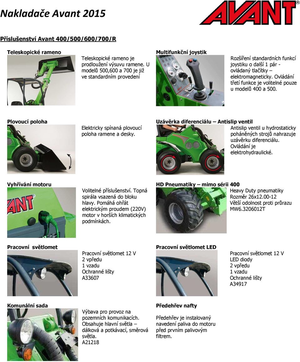 Ovládání třetí funkce je volitelné pouze u modelů 400 a 500. Plovoucí poloha Elektricky spínaná plovoucí poloha ramene a desky.