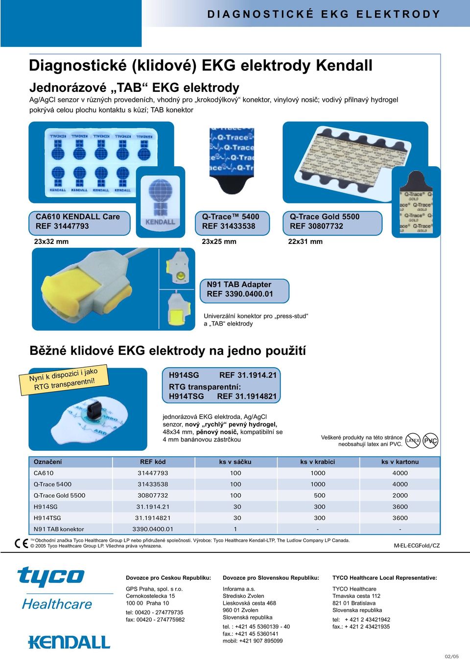 3390.0400.01 Univerzální konektor pro a TAB elektrody Běžné klidové EKG elektrody na jedno použití Nyní k dispozici i jako RTG transparentní! H914SG REF 31.1914.21 RTG transparentní: H914TSG REF 31.