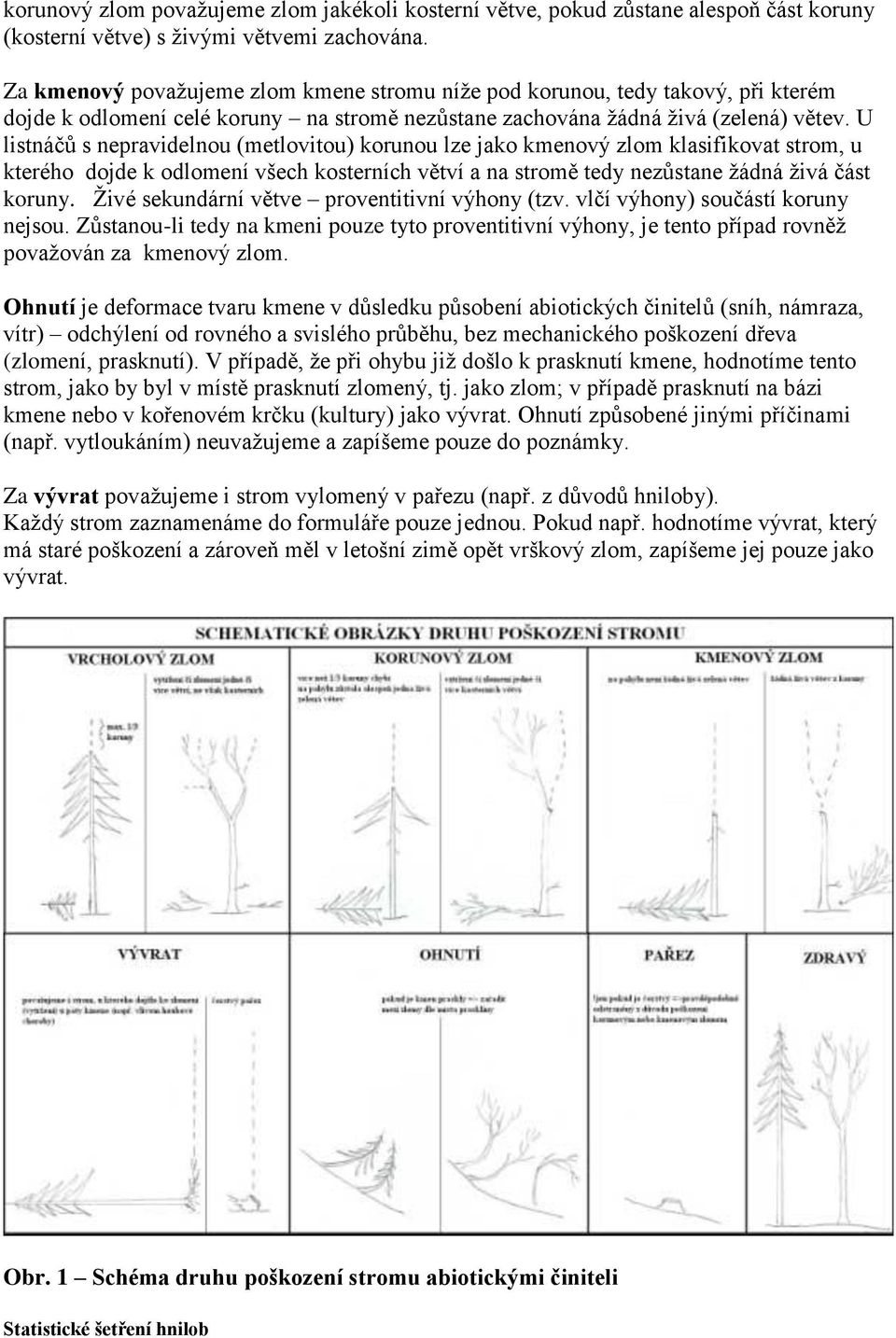 U listnáčů s nepravidelnou (metlovitou) korunou lze jako kmenový zlom klasifikovat strom, u kterého dojde k odlomení všech kosterních větví a na stromě tedy nezůstane žádná živá část koruny.