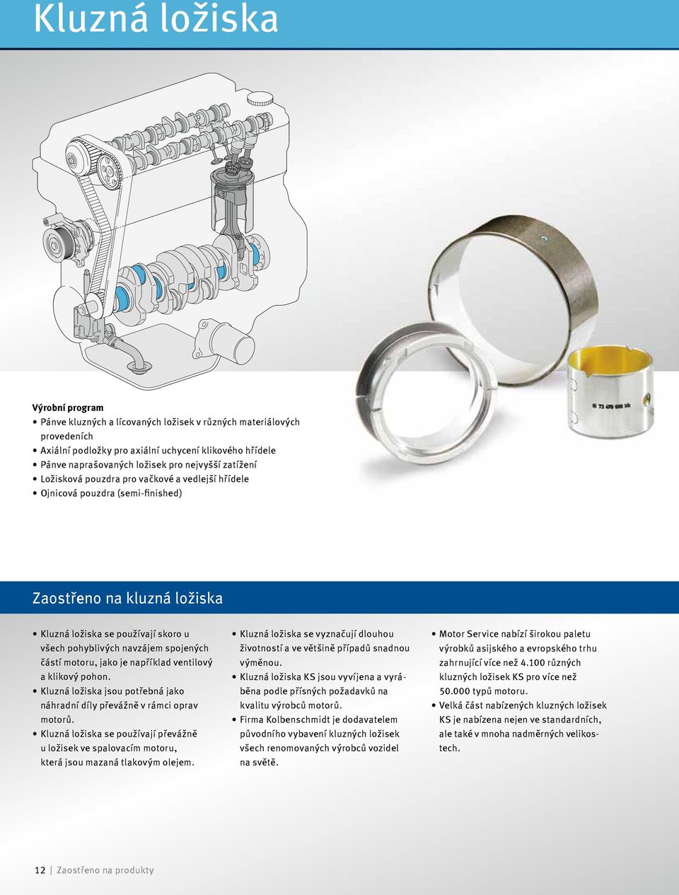 motoru, jako je například ventilový a klikový pohon. Kluzná ložiska jsou potřebná jako náhradní díly převážně v rámci oprav motorů.